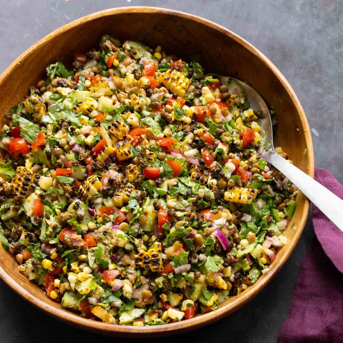 lentil dip after tossing together in the bowl