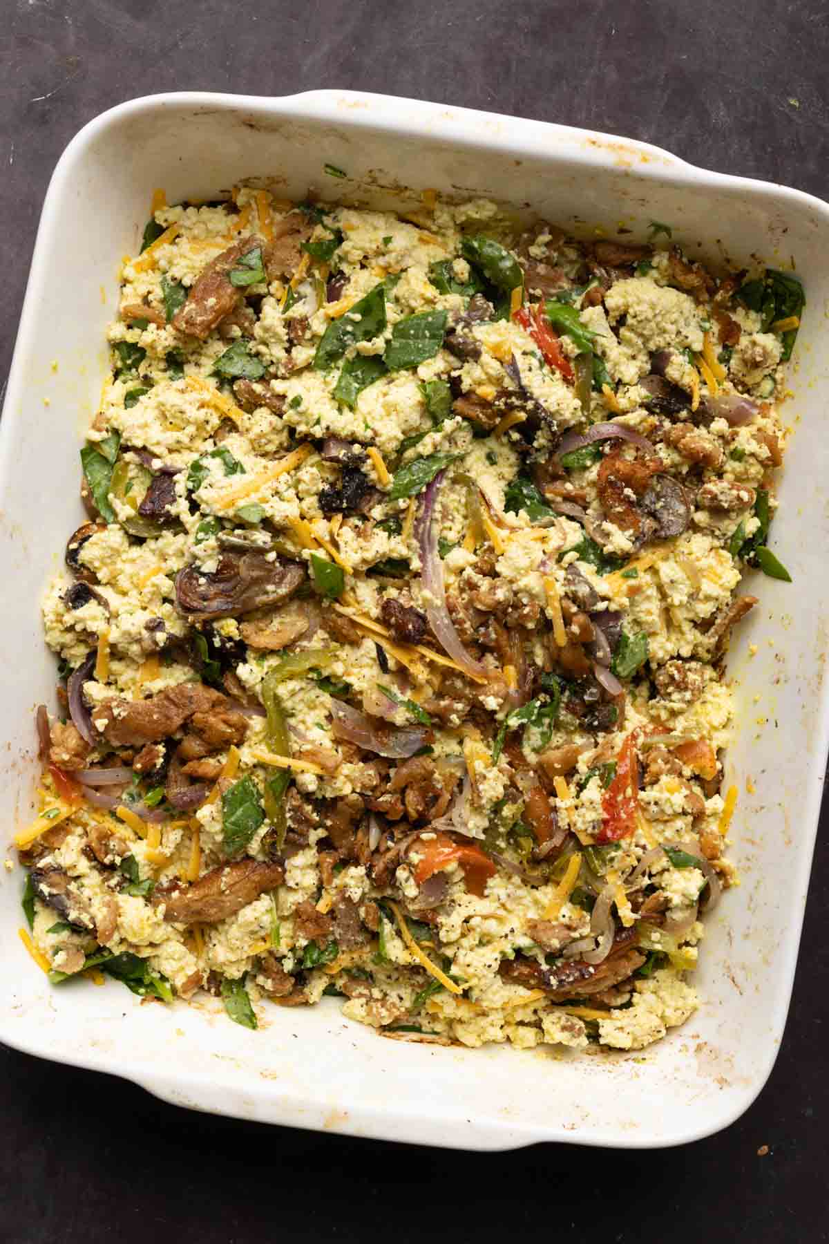 hashbrown casserole after baking but before adding the potato topping
